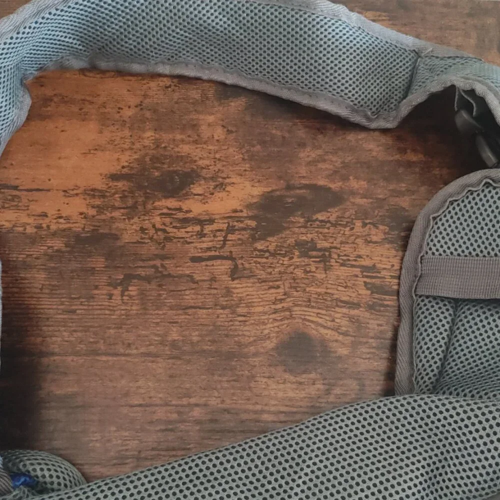 Gray & Blue Mesh Pet Sling Carrier – Adjustable Strap – Small Pet Travel Bag